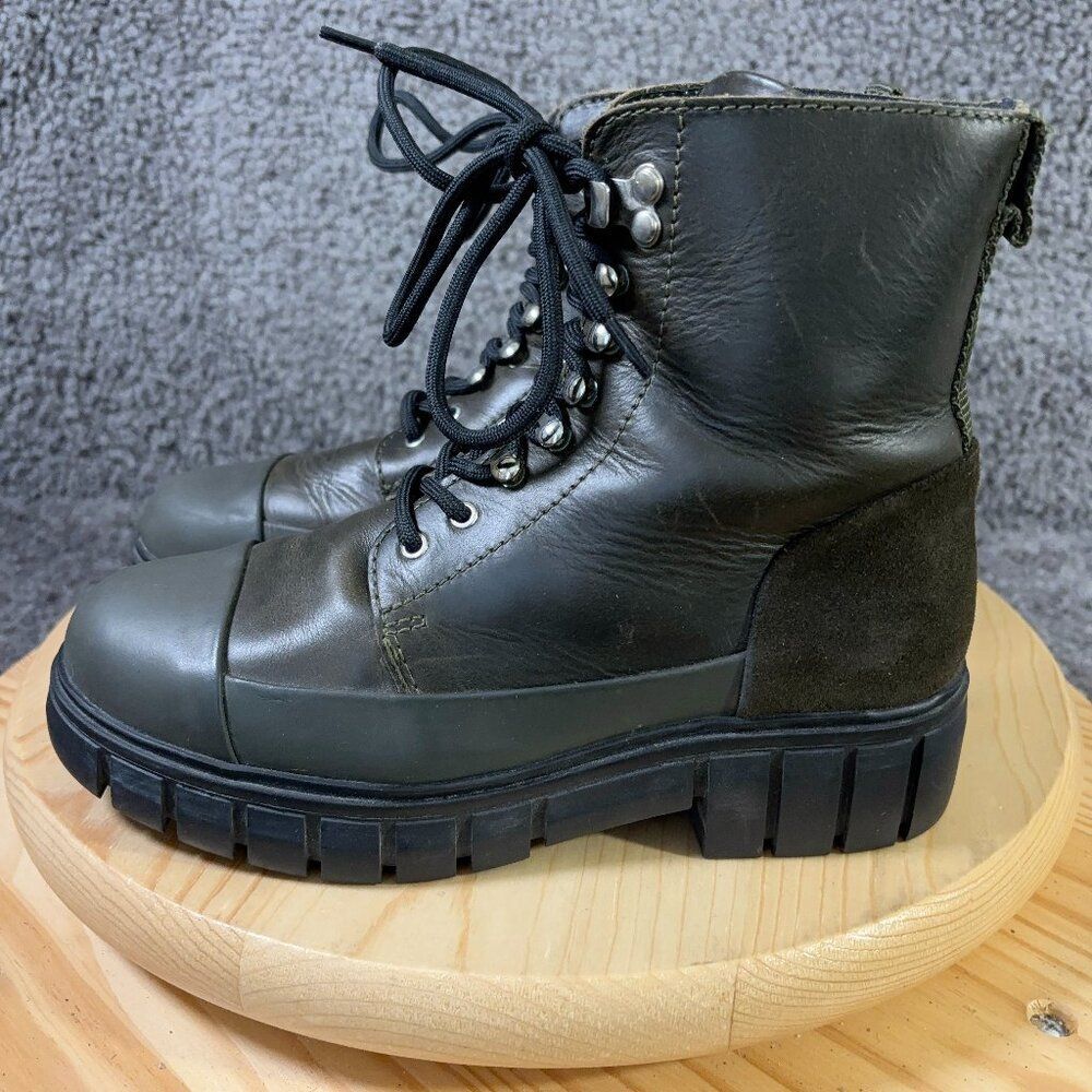 Shoe the Bear Combat Boots Womens Size 7 Green Suede Leather Made in Portugal
